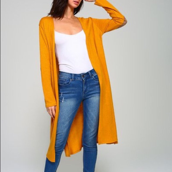 sweet journey Jackets & Blazers - Mustard Suede-Patch Open Duster